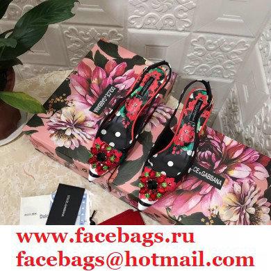Dolce  &  Gabbana Heel 6.5cm Leather Print Slingbacks with Crystal Flower 03 2021